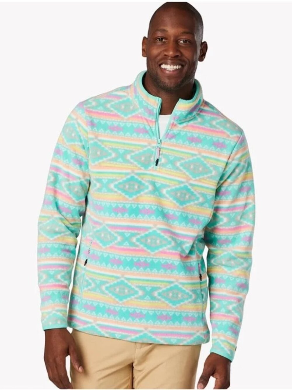 Chubbies Aztec Fleece Pullover Pastel Quarter Zip Men's M Flame Commander